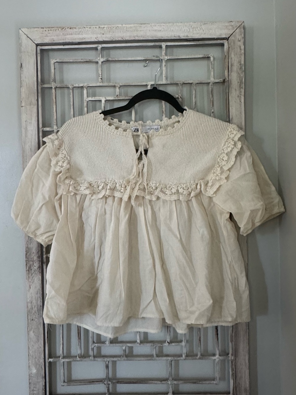 Zara Cream Ruffled Peasant Blouse